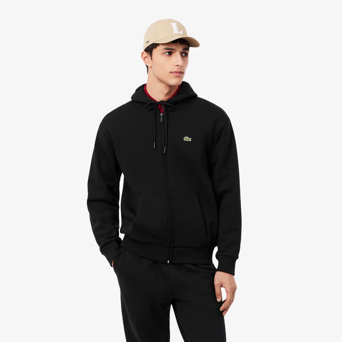 Sweatshirt à capuche molleton noir-031, LACOSTE