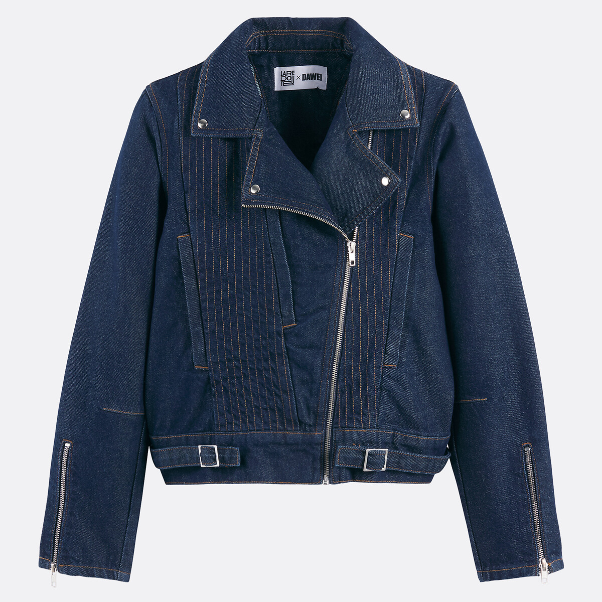 Short Biker Style Denim Jacket untreated blue, La Redoute Collections x Dawei