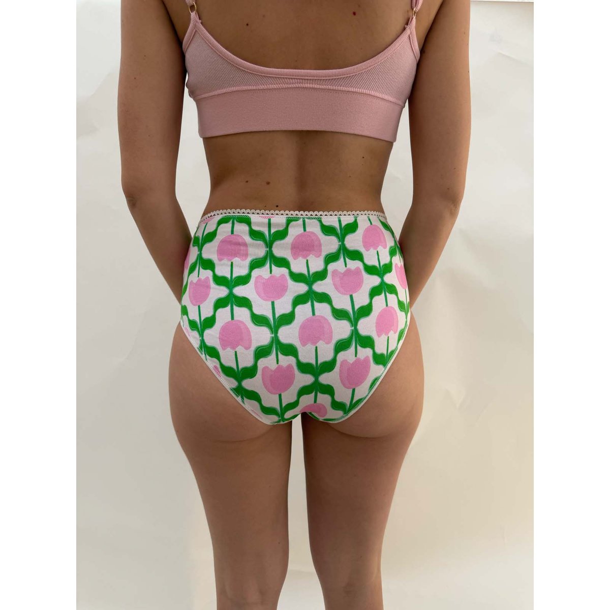 Culotte taille haute imprimée crème fleurs rose, WE ARE JOLIES