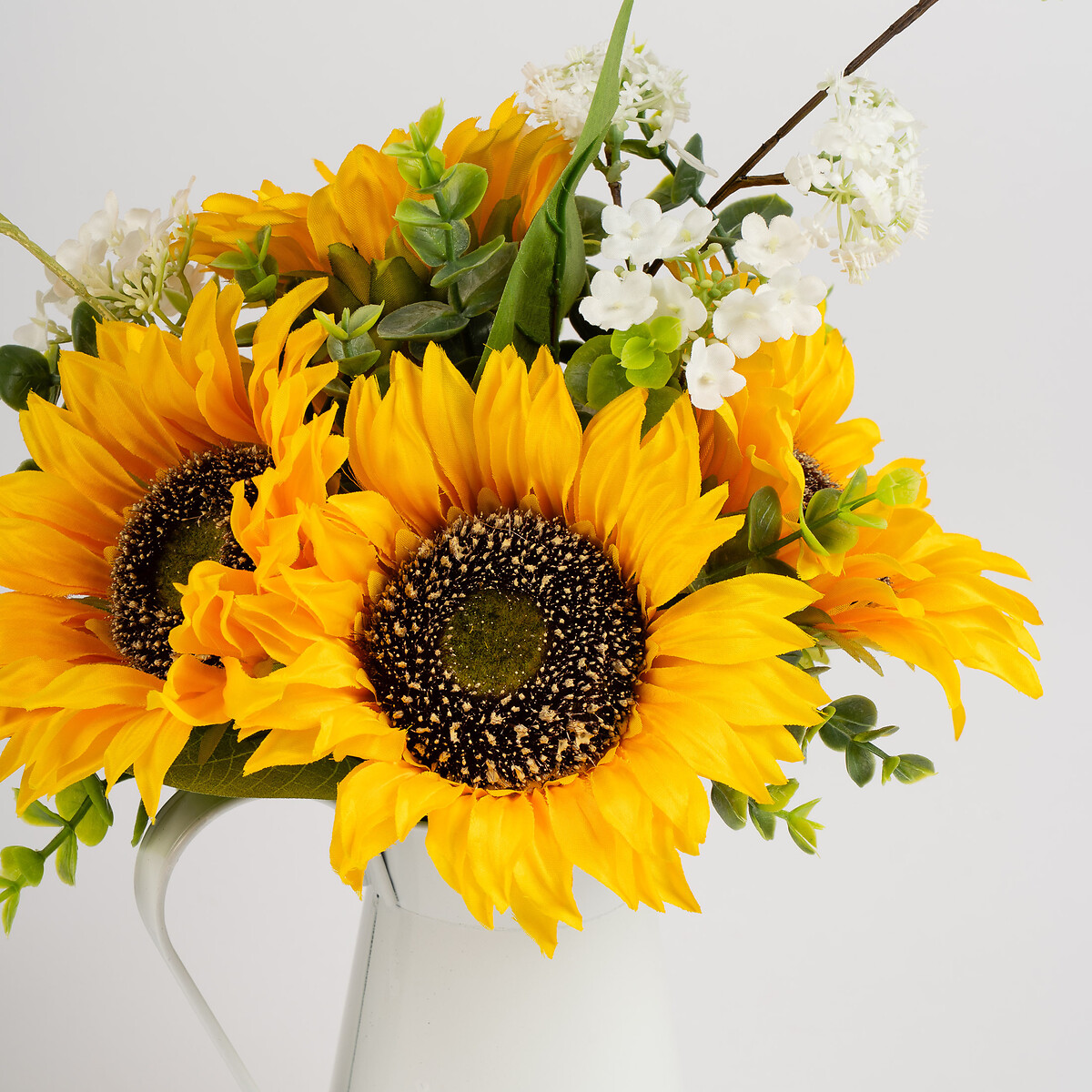 43cm Sunflower Arrangement in White Metal Jug yellow, SO'HOME