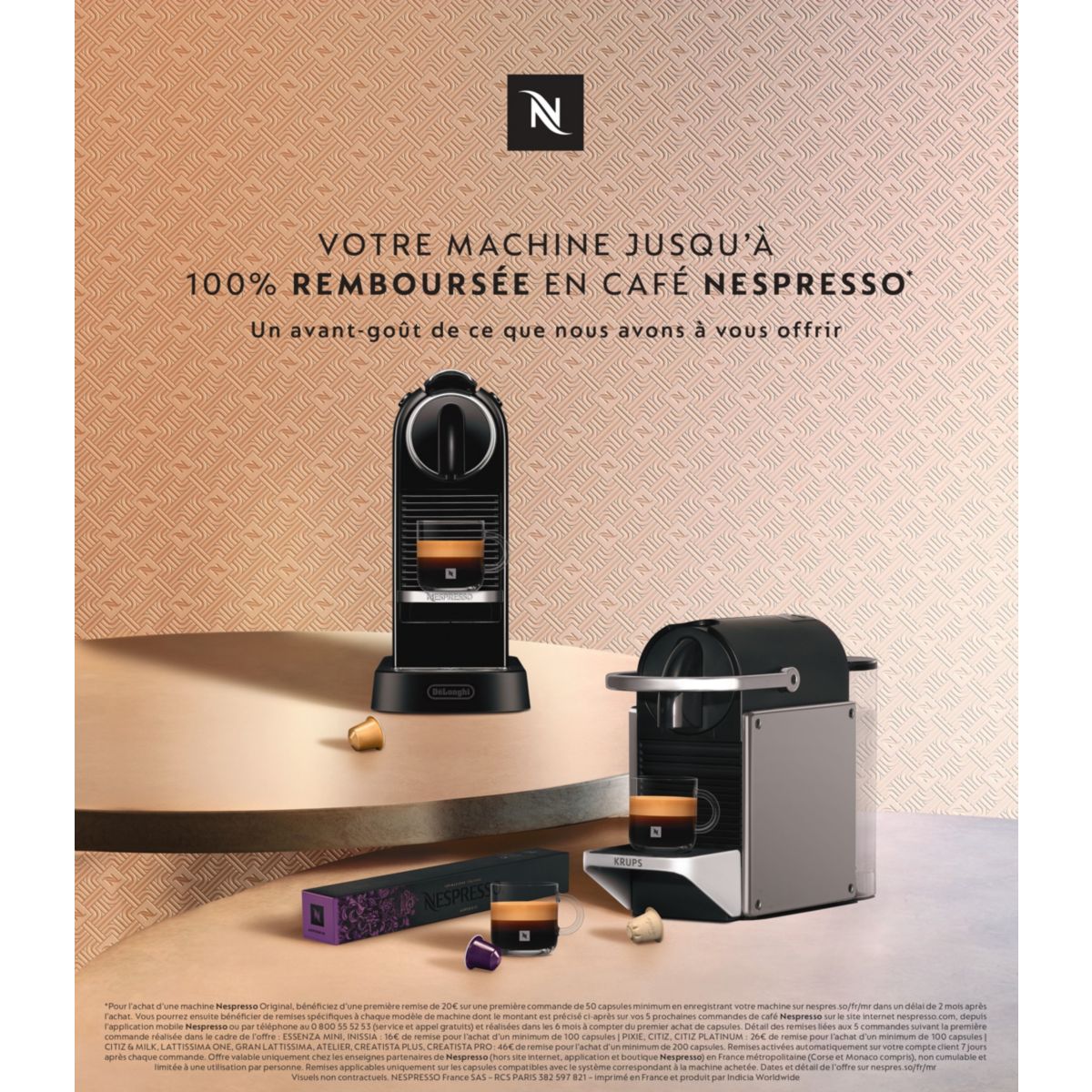 Nespresso Inissia EN80.B + 50 capsules couleur unique, DELONGHI
