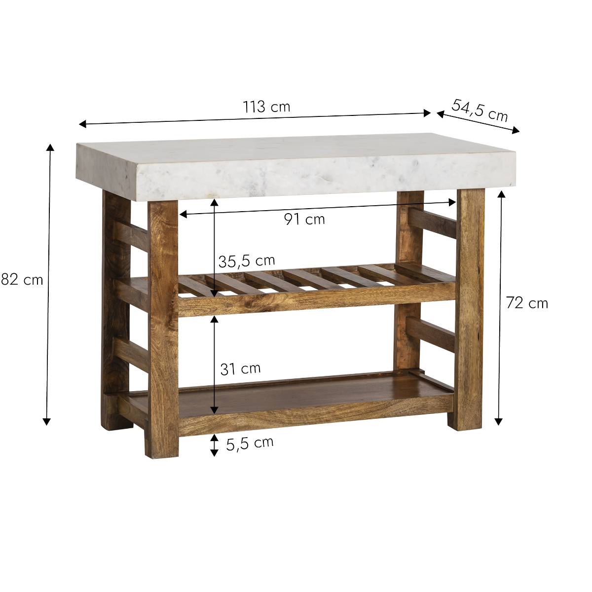 Billot en bois massif et marbre LOUCA blanc, MADE IN MEUBLES 
