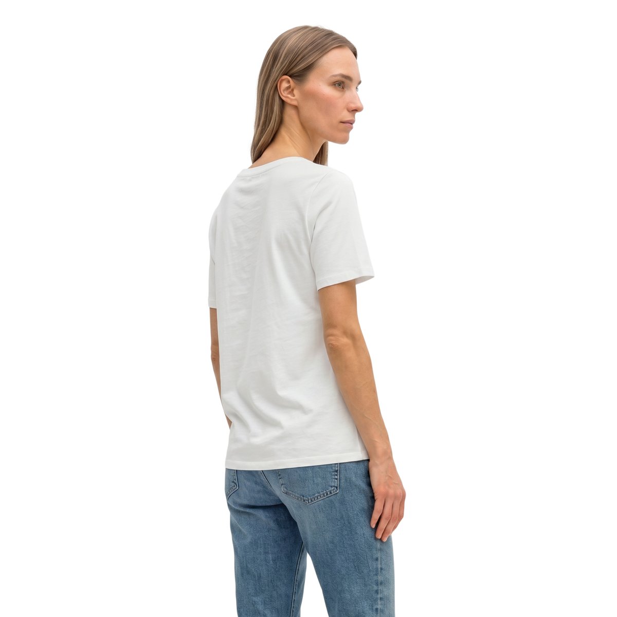 T-shirt classique à encolure en V en coton organique blanc, MARC O'POLO