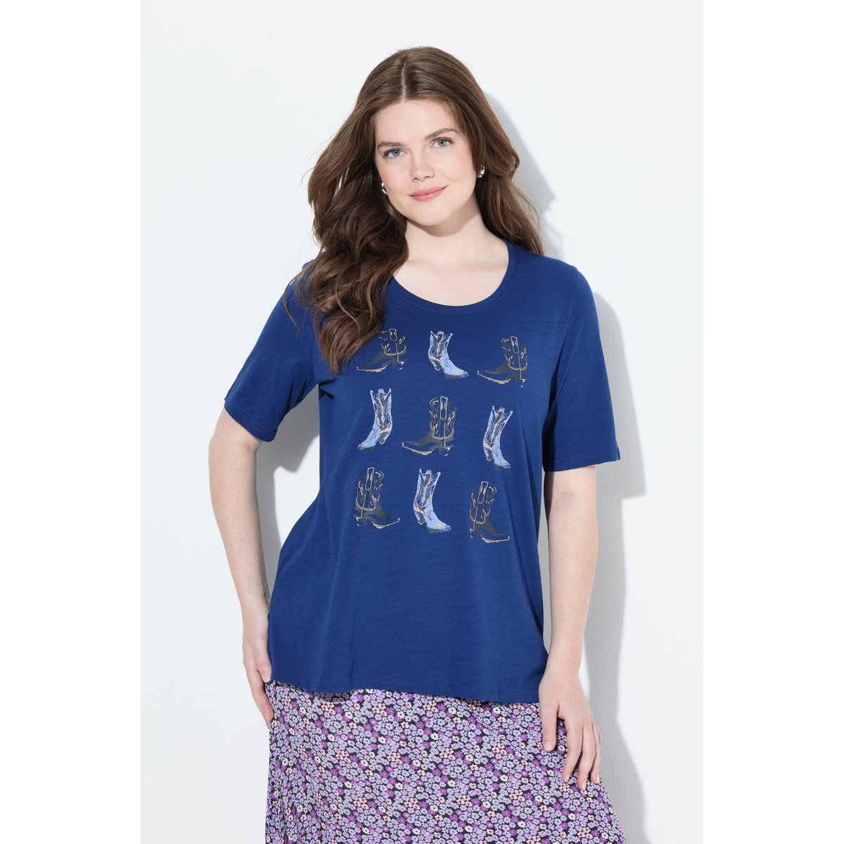 T-shirt motif bottes de cowboy bleu foncé, ULLA POPKEN