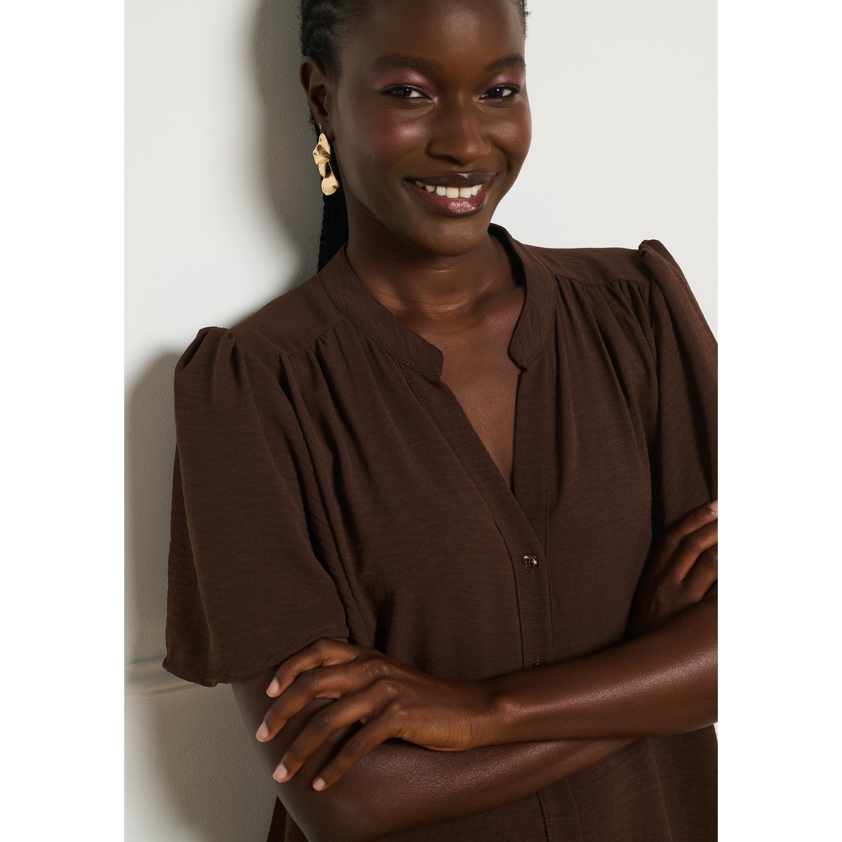 Robe chemise fluide brun fonce chocolate, LOLALIZA