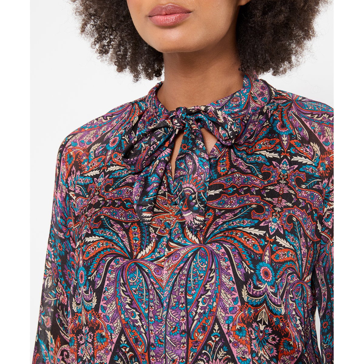 Blouse Bobo à Col Noué Imprimée et Manches à Volants multicolore, JOE BROWNS