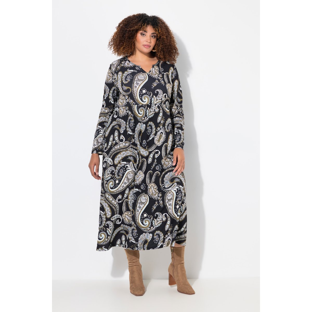 Robe en jersey à col tunisien et manches noir, ULLA POPKEN