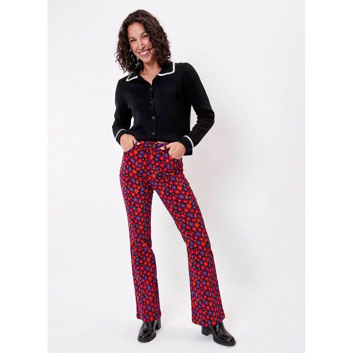 Pantalon flare velours côtelé LULU rouge, PRINCESSE NOMADE