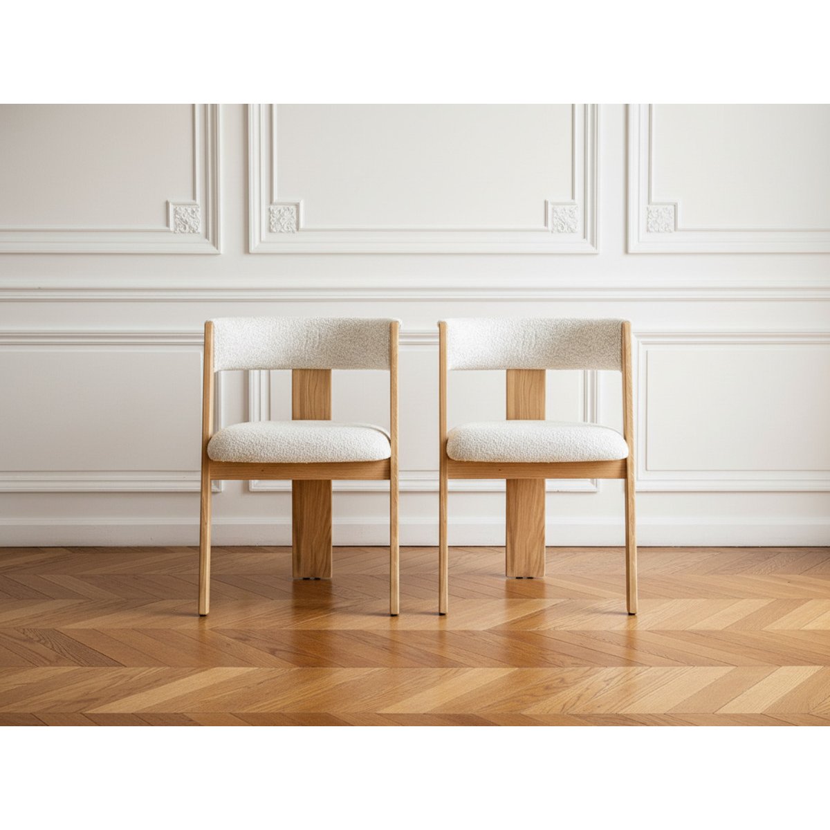 Lot de 2 chaises tissu bouclette, BORELY marron clair, BOBOCHIC