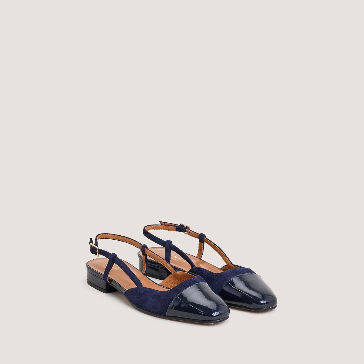 Ballerines en cuir à talon, DHAPOU bleu marine, JONAK