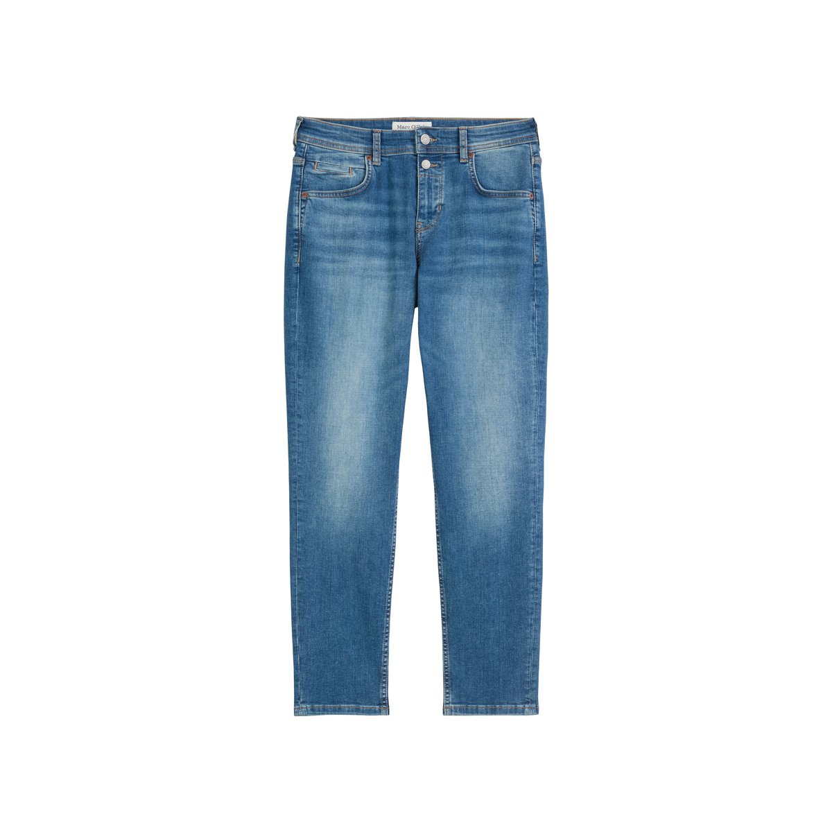 Jeans modèle Theda boyfriend cropped en mélange stretch de coton organique bleu foncé, MARC O'POLO