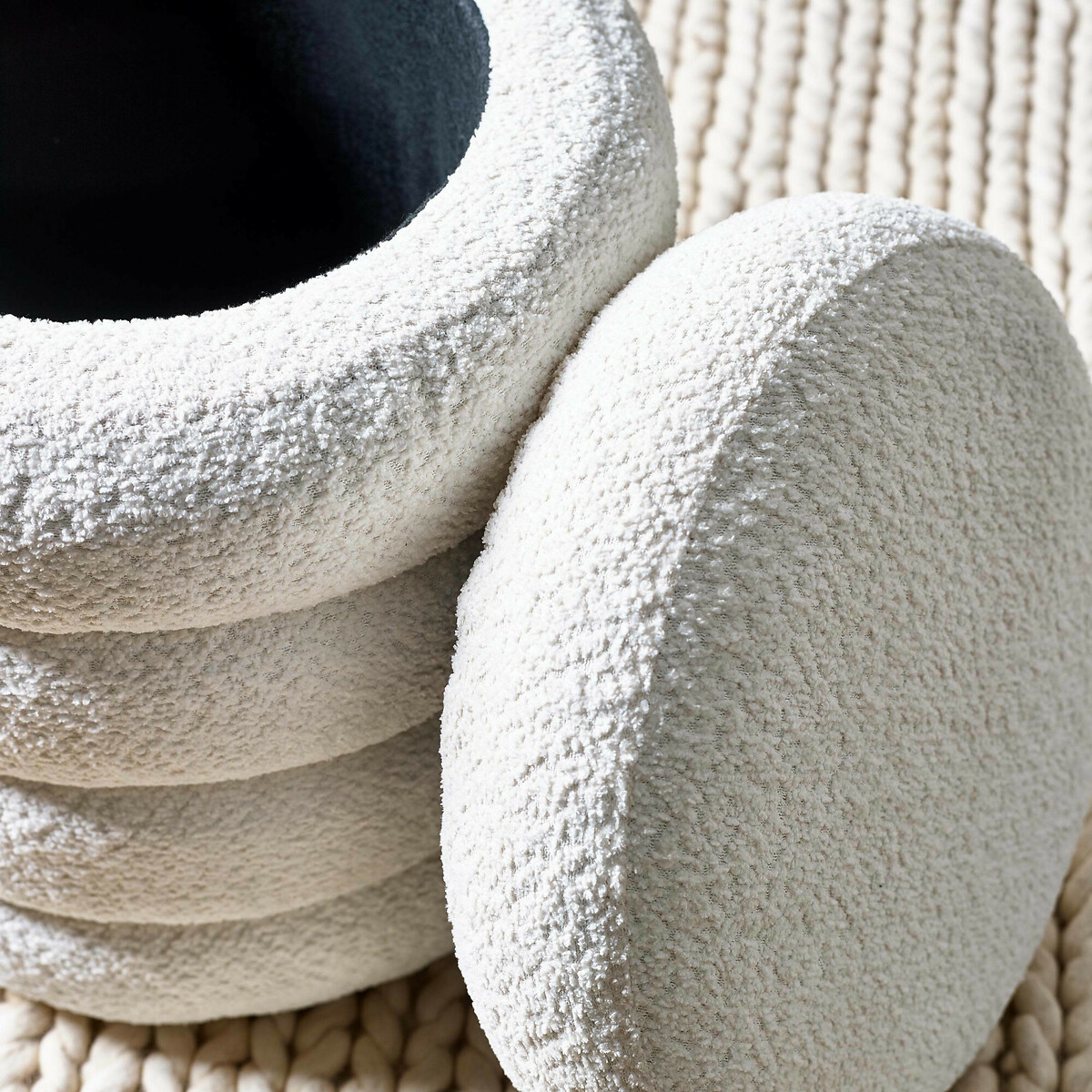 Celes Bouclé Curve Upholstered Storage Stool ivory, SO'HOME