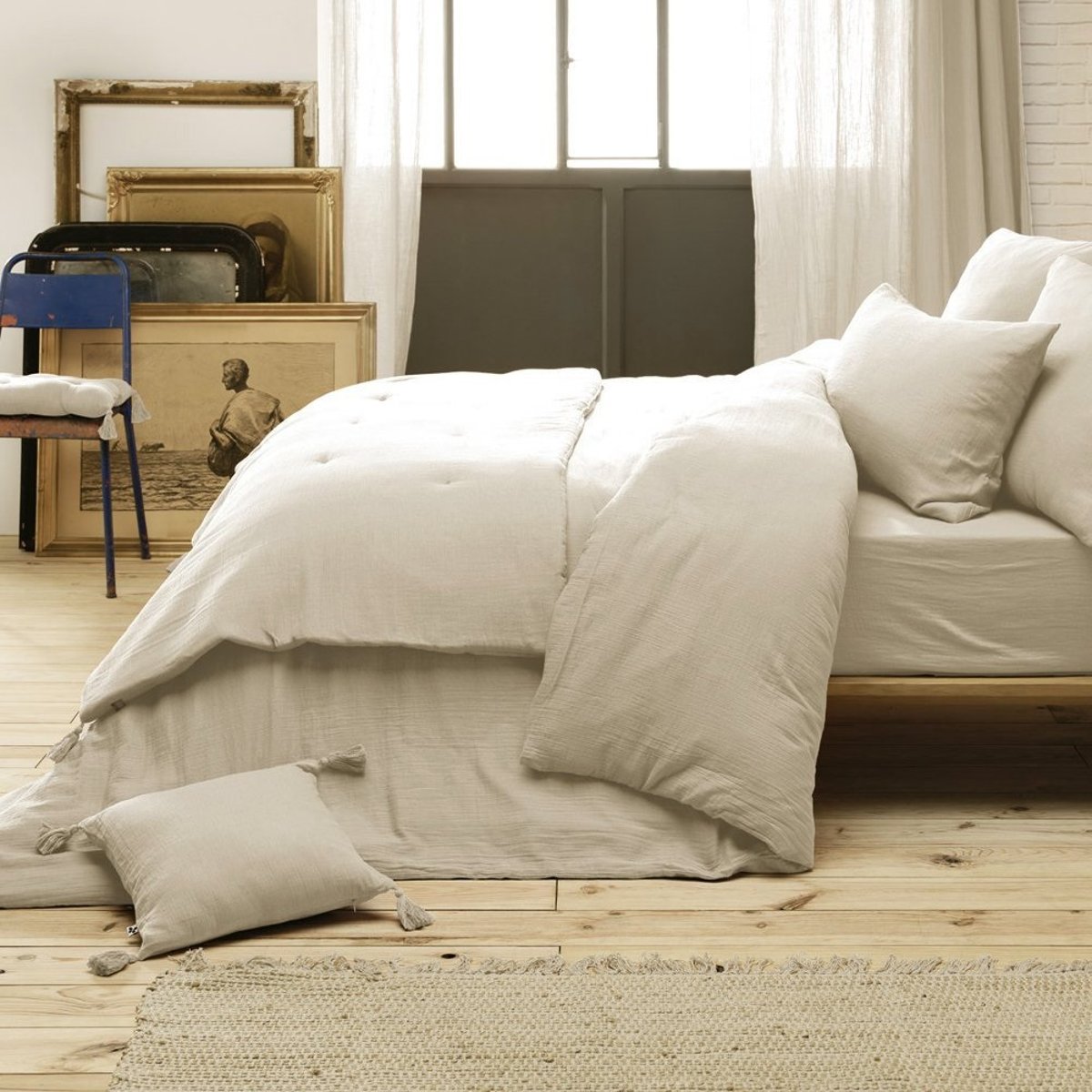 Bout de lit ou Edredon en gaze de coton Gaia beige, EDEN