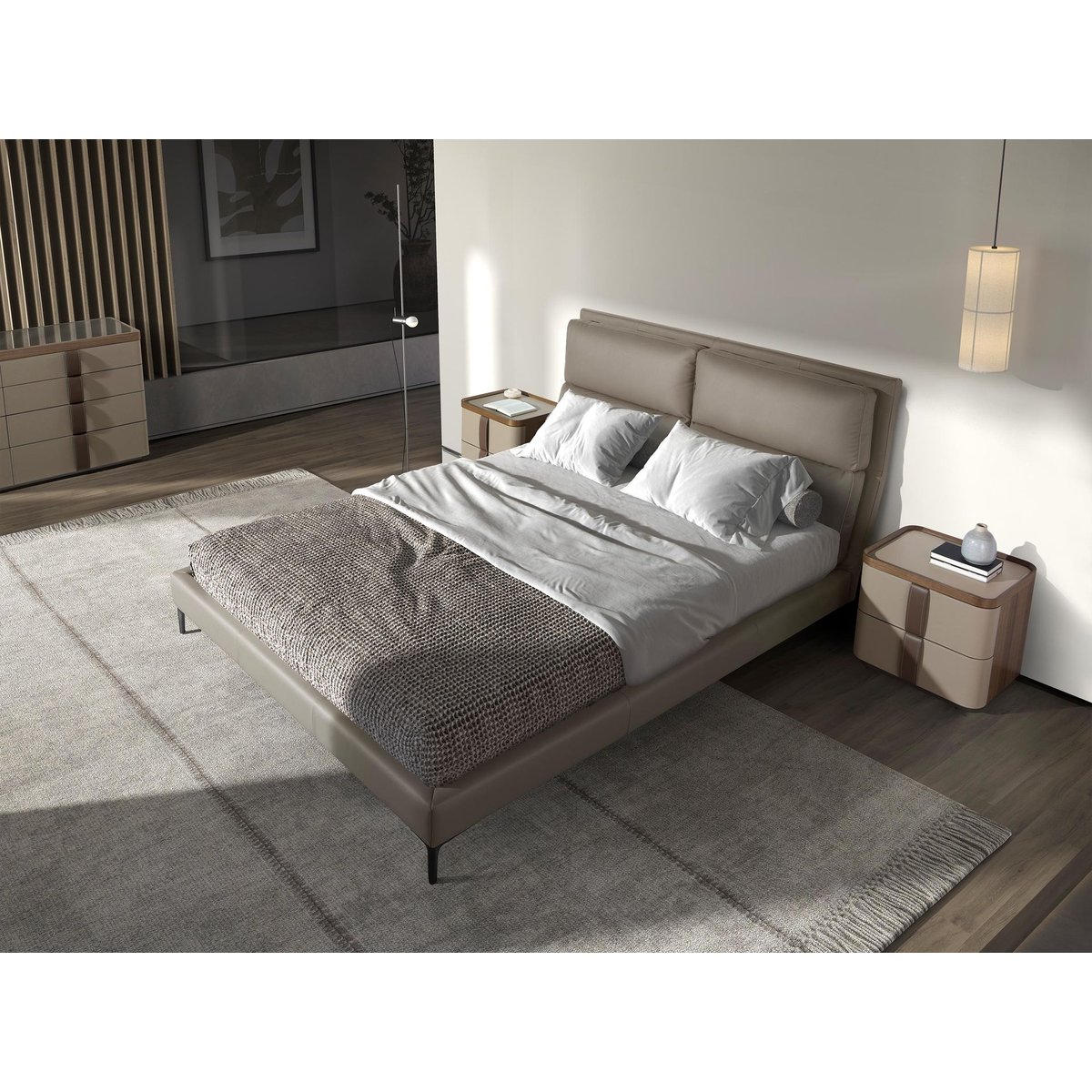 Table de chevet en similicuir, noyer et base en acier poli mink | walnut | steel, ANGEL CERDA