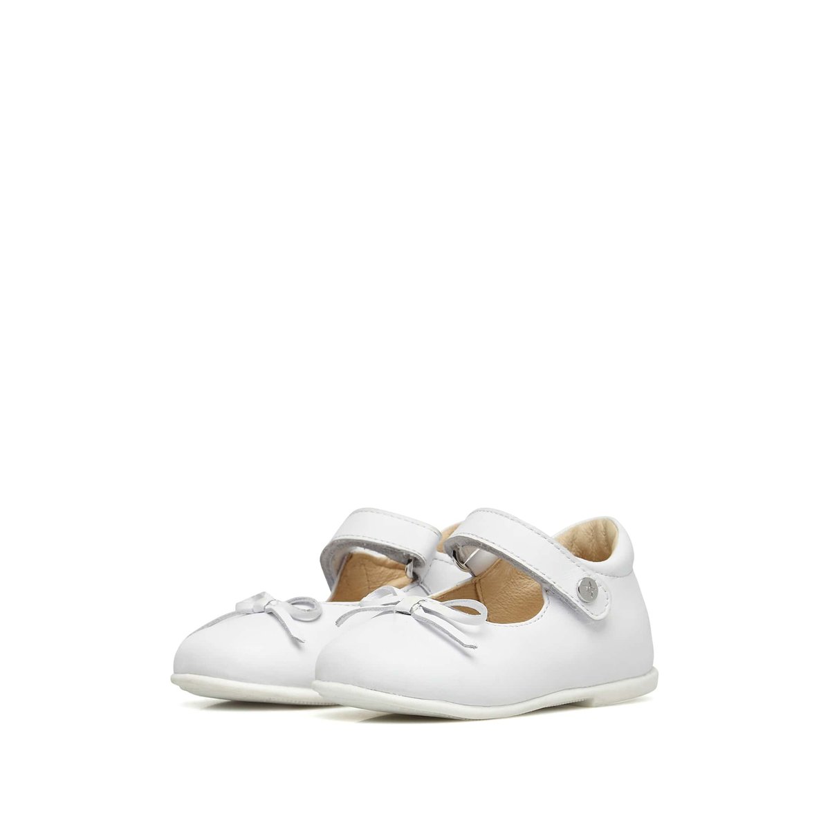 Ballerines En Cuir De Veau Avec Nœud Ballet blanc beige, NATURINO