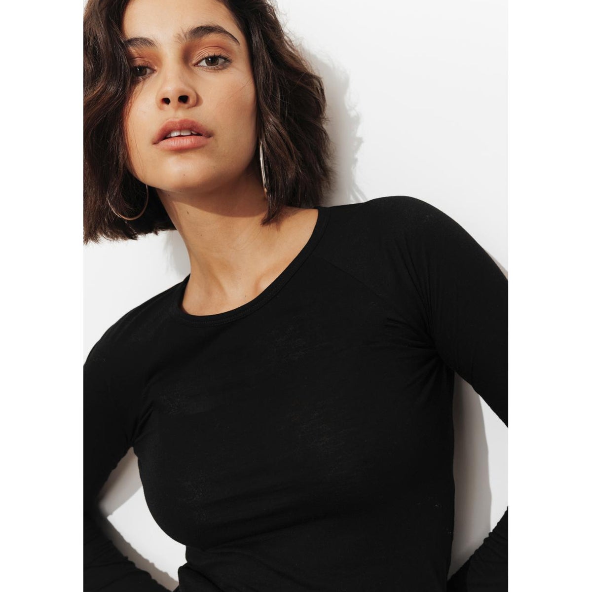 T-shirt fin manches longues noir, PROMOD