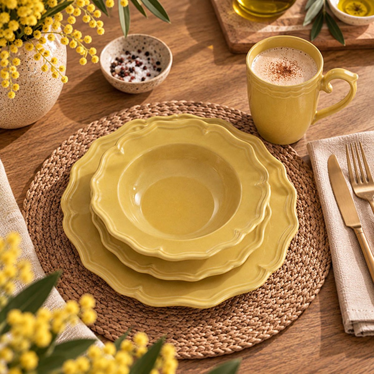 Lot de 6 mugs 30cl en grès, SIGNATURE jaune, NOVASTYL