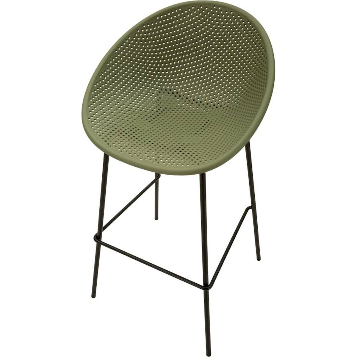 Lot de 2 tabourets de bar ajourés pieds en métal vert et noir, RECOLLECTION