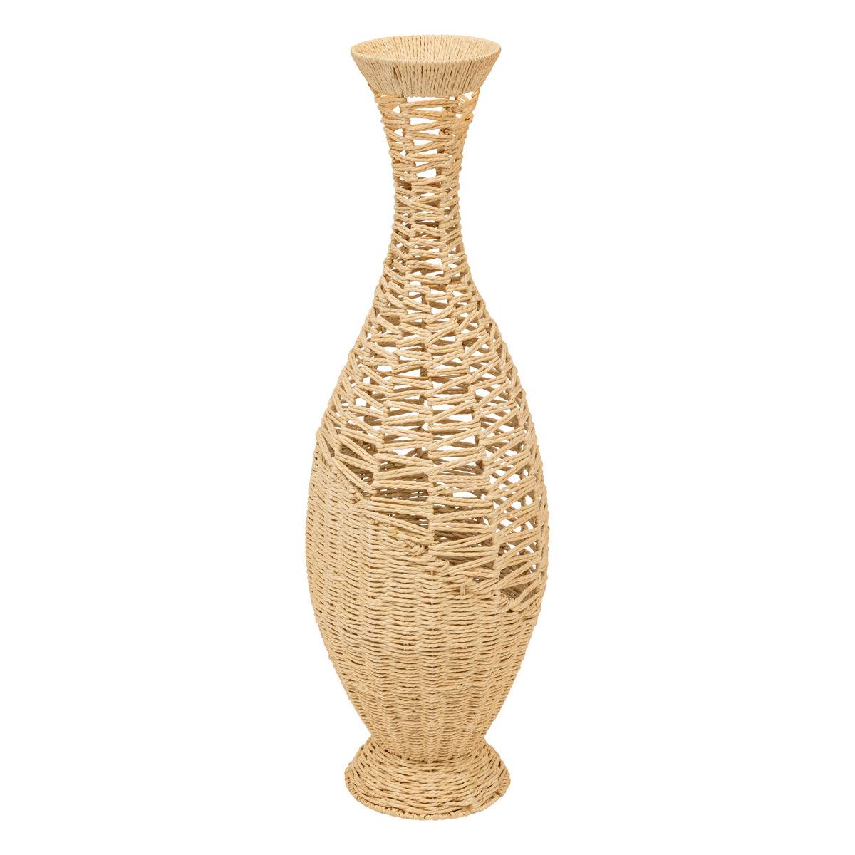 Vase haut tressé en papier sur structure fonte CLAY beige, ATMOSPHERA