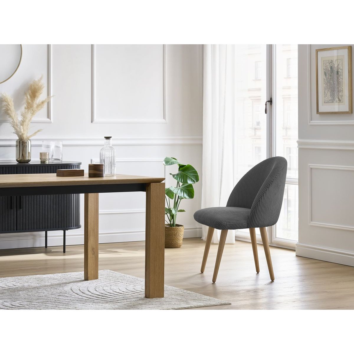 Chaise velours côtelé, LALIE gris foncé, BOBOCHIC