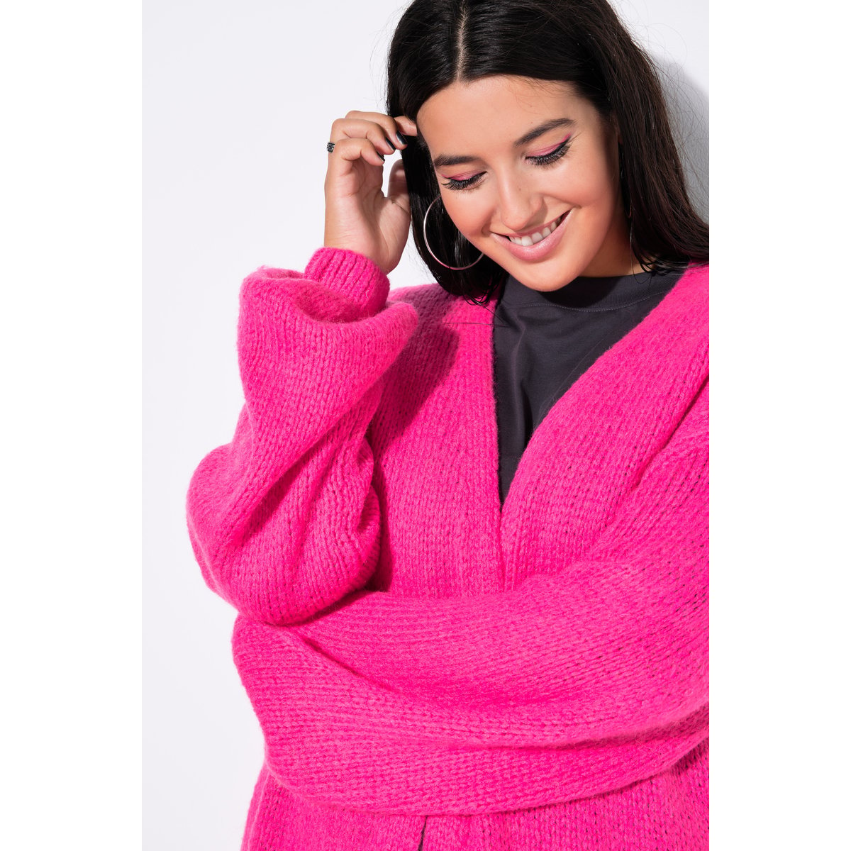 Cardigan oversize, maille confortable rose fluo, STUDIO UNTOLD