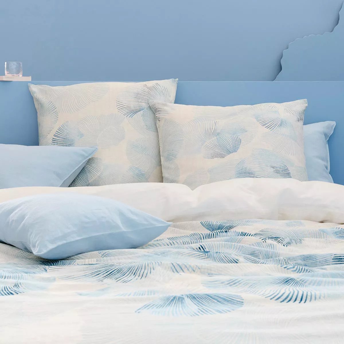 Taie d'oreiller lin & coton lavé VAGUES indigo, GARNIER THIEBAUT