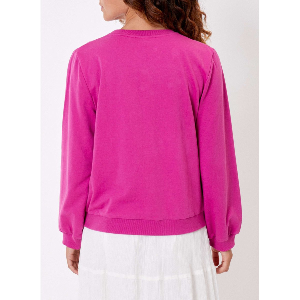 Sweat brodé coton biologique uni GUSTAVO fushia broderie, LA FIANCÉE