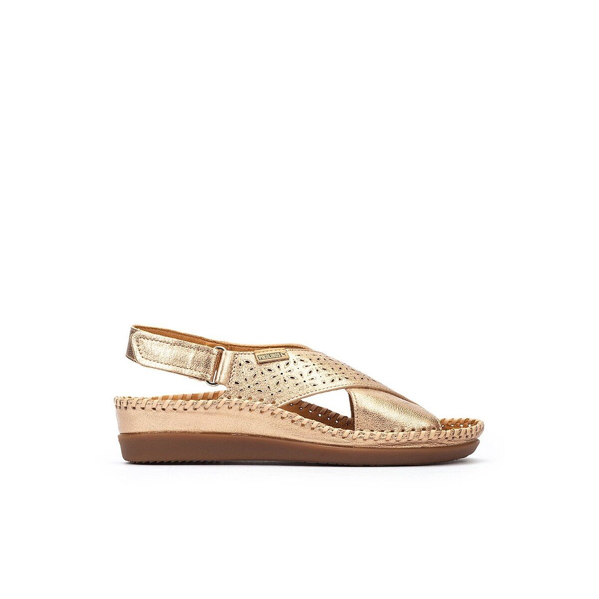 Sandalias de piel cuña media, CADAQUES champán, PIKOLINOS