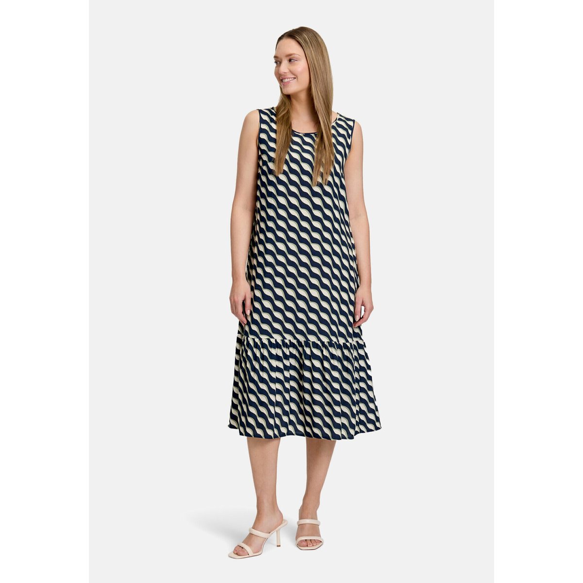 Robe à volants large encolure dark blue/green, BETTY BARCLAY