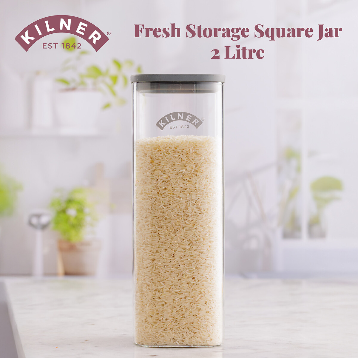 Set of 2 Fresh Storage 2L Square Jars transparent, KILNER