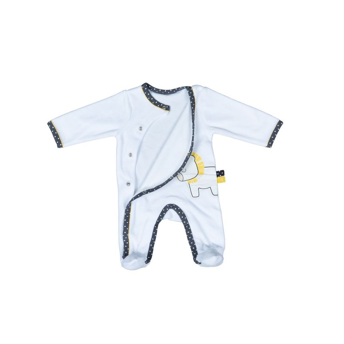 Pyjama bébé à manches longues en velours blanc/gris, SAUTHON