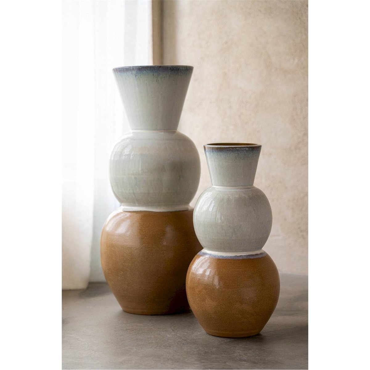 Vase en céramique fait main caramel et bleu clair, RECOLLECTION