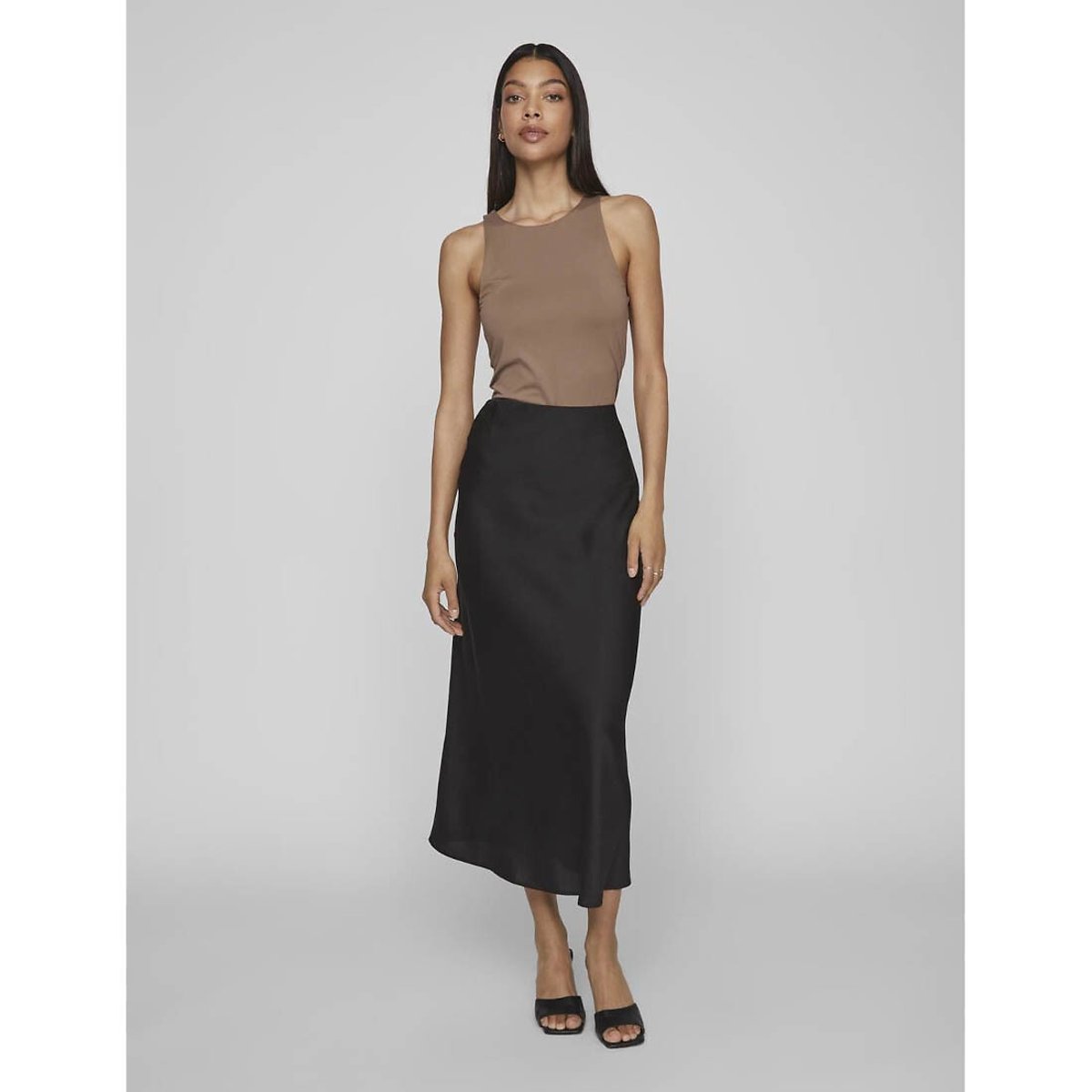 Jupe satinée, taille haute noir, VILA