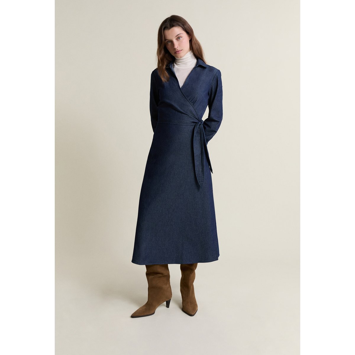 Robe longue en coton cache-coeur HARIA bleu royal, ETAM