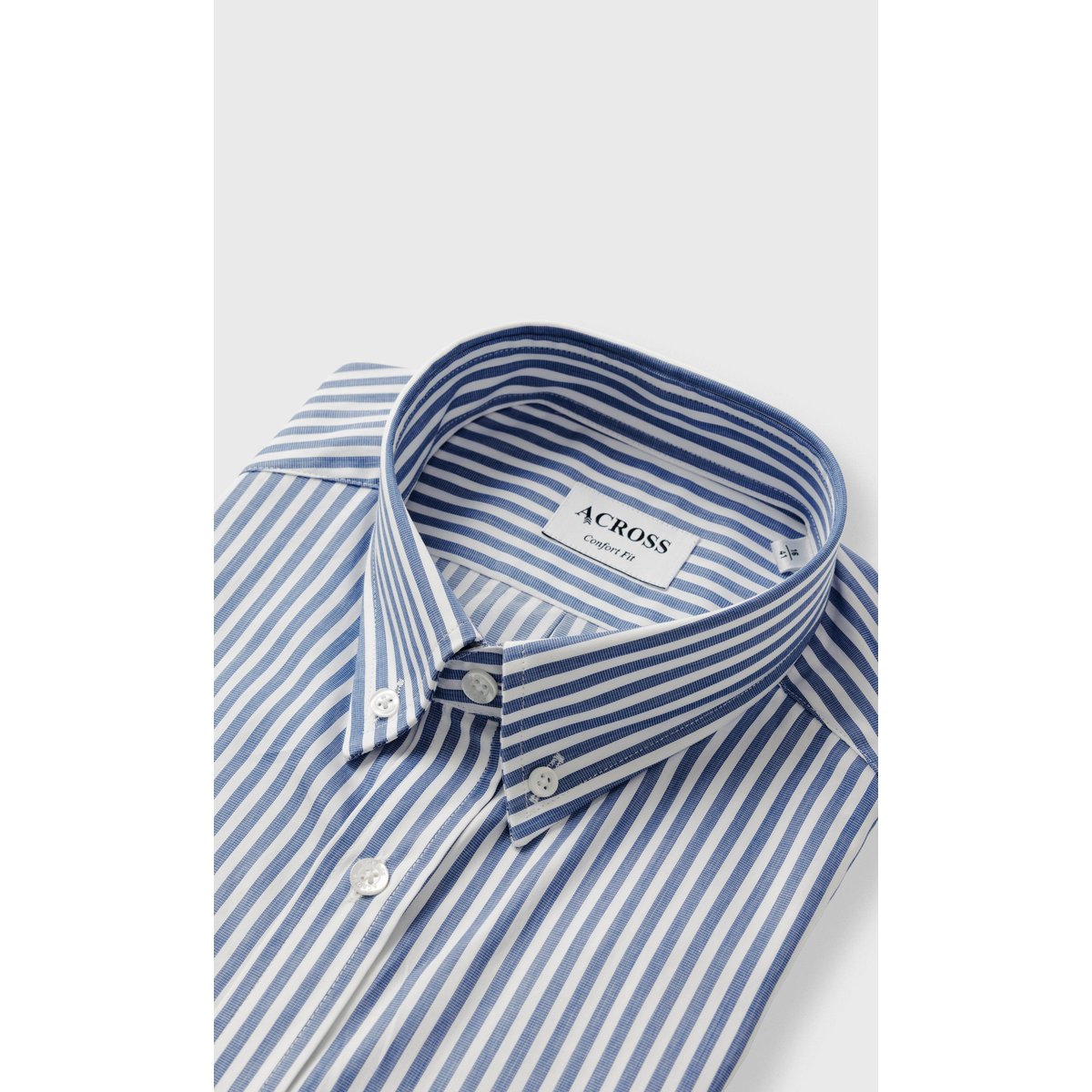 Chemise Confort fit manches courtes à rayures en voile de coton bleu marine, ACROSS