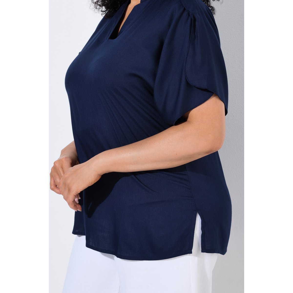 Tunique, oversize, col montant, col V marine, ULLA POPKEN