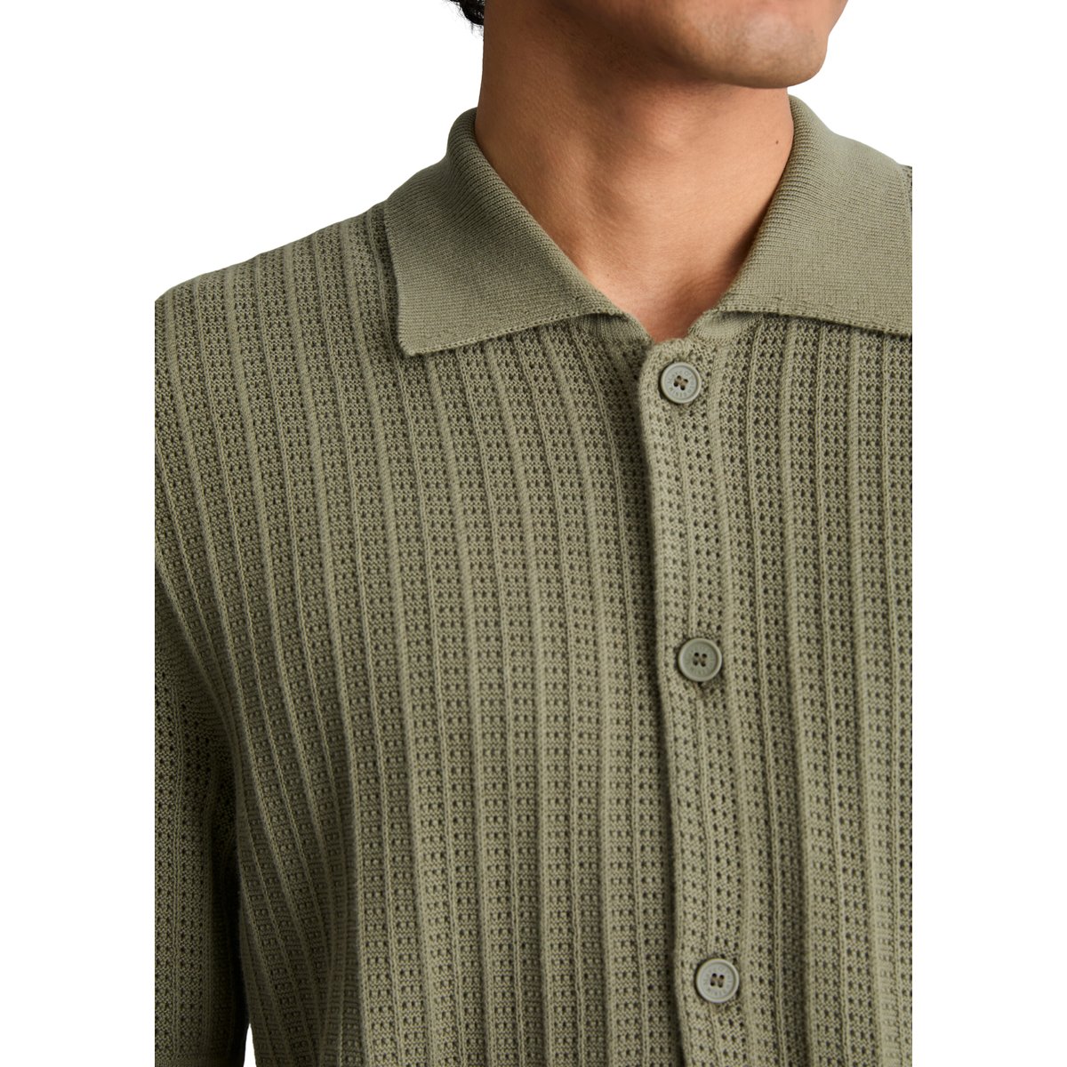 Veste en maille DfC à manches courtes style polo regular avec structure ajourée vert, MARC O’POLO DENIM