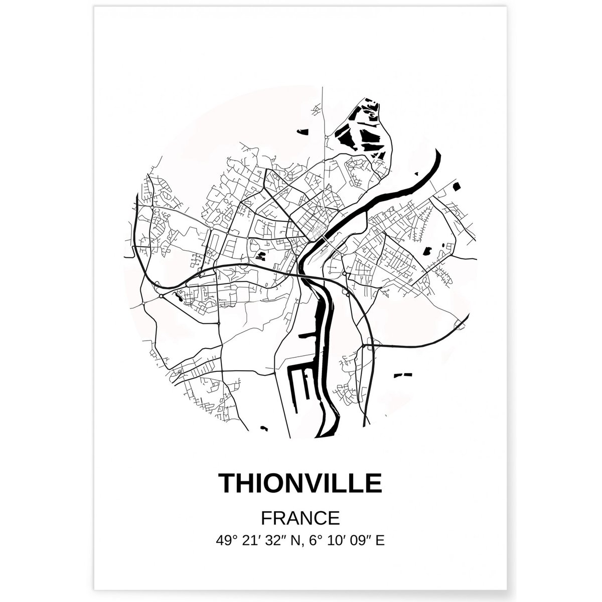 Affiche Carte Thionville blanc, L'AFFICHERIE