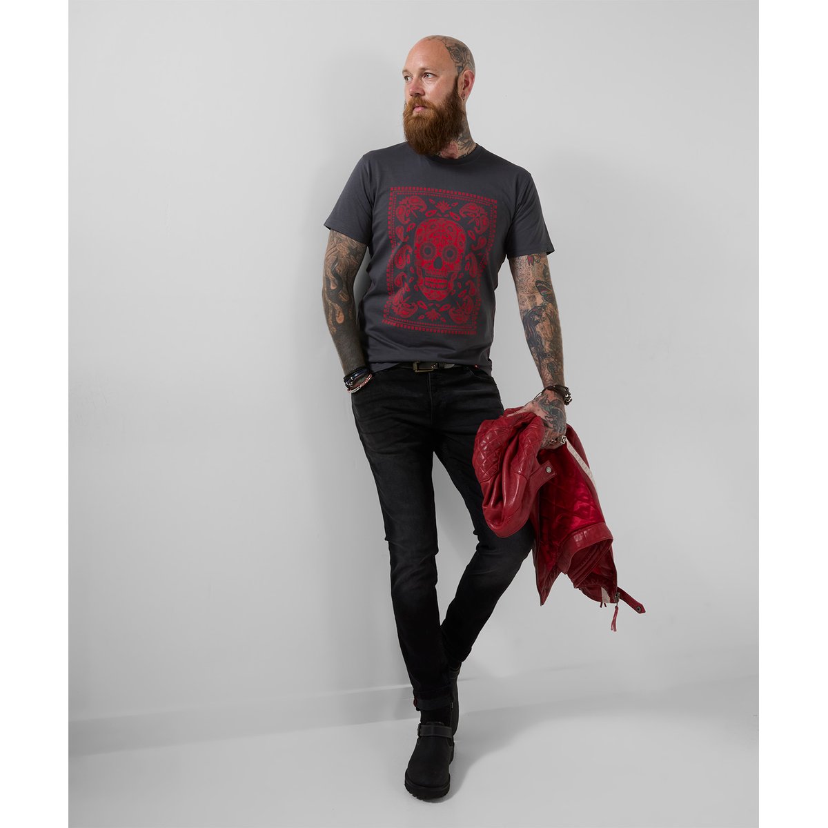 T-Shirt Tête de Mort à Écharpe gris, JOE BROWNS