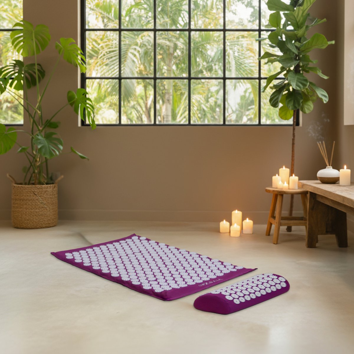 Tapis et coussin d'acupression + sac de transport prune, VIVEZEN