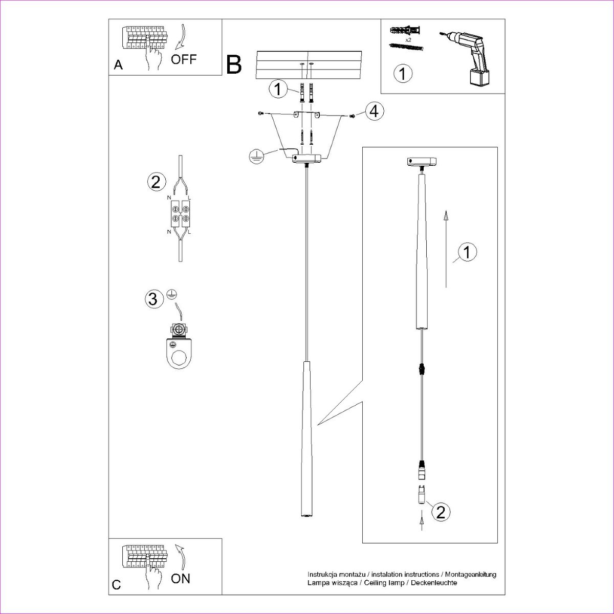 Suspension Acier Noir G9 1 Bliss noir, EDEN