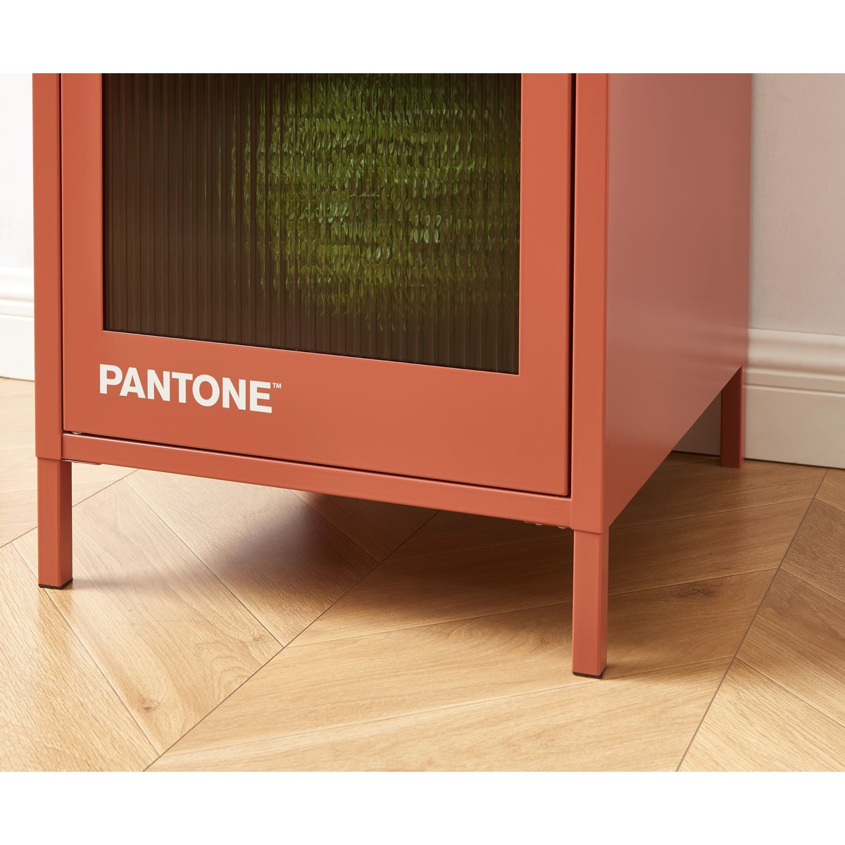 Vestiaire en acier et porte en verre cannelé terracotta / tcx 18-1434, PANTONE