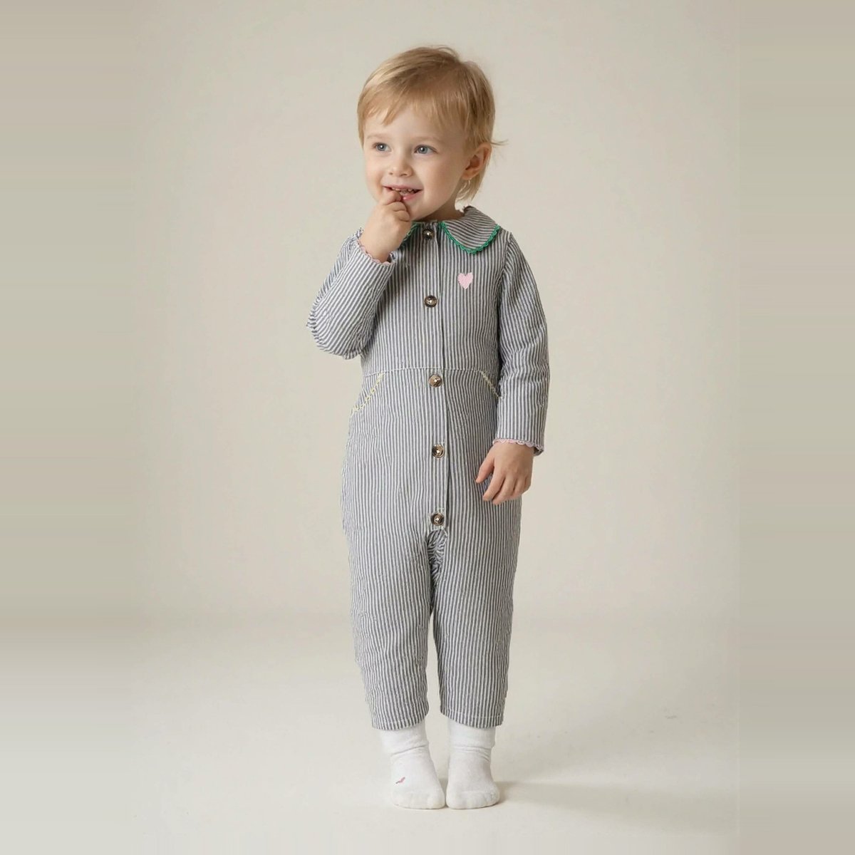 Combinaison rayée en coton BIO GOTS orageux, BOUT'CHOU