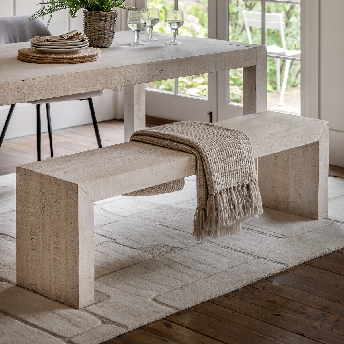 Rustana Whitewash Mango Wood 3 Seater Dining Bench (160 cm) wood white, ÉDITÉ