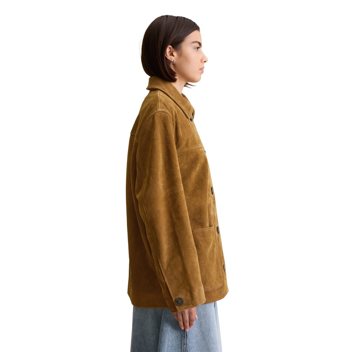 Veste en cuir velours relaxed dans le style barnjacket marron, MARC O’POLO DENIM