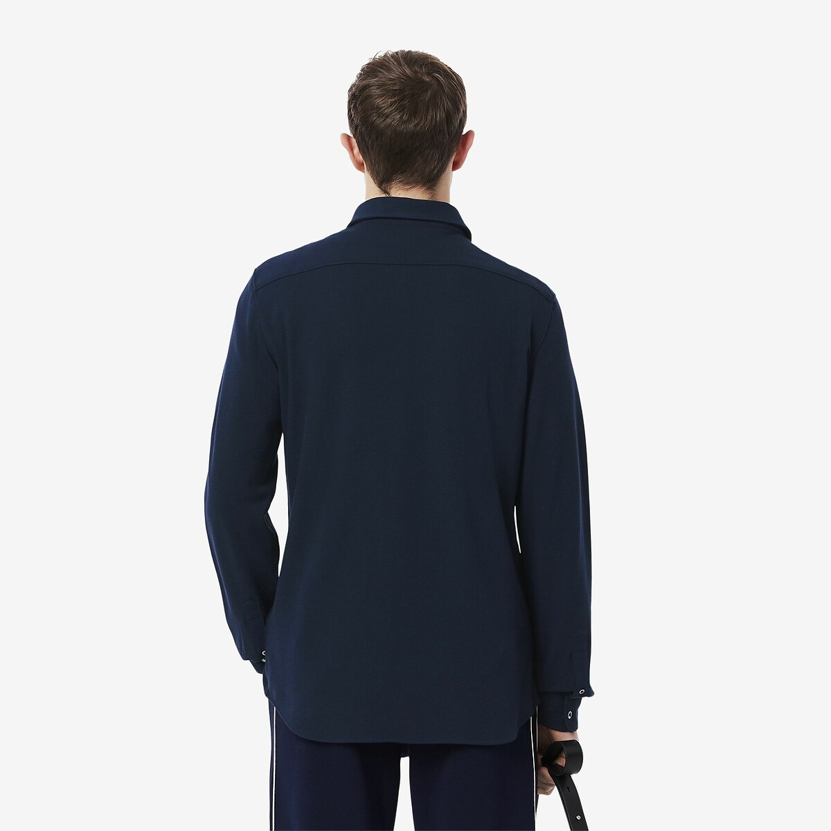 Chemise slim fit en coton piqué bleu marine, LACOSTE