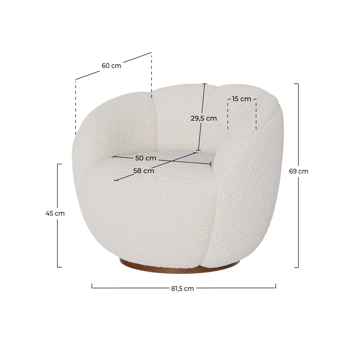 Fauteuil pivotant en tissu bouclé - YSÉ blanc, MAISON PAVANE