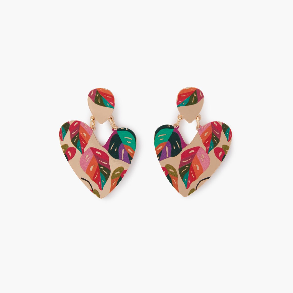 Boucles d'oreilles cœurs Balagane imprimé feuilles multicolore, BALABOOSTE