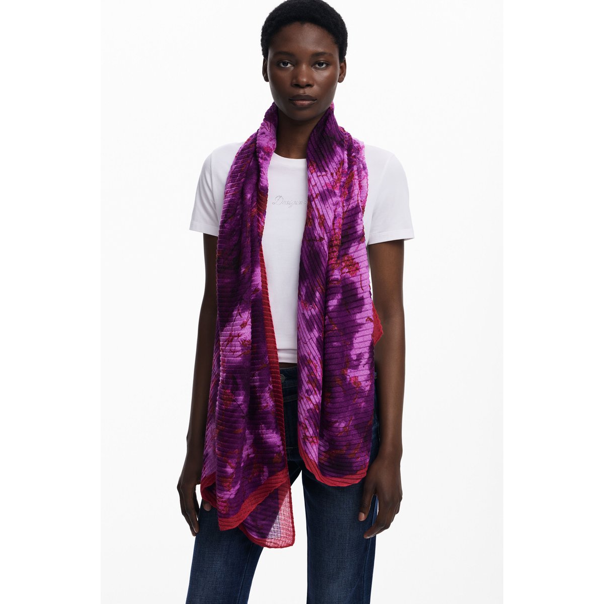 Foulard rectangulaire froissé à fleurs rouge, DESIGUAL