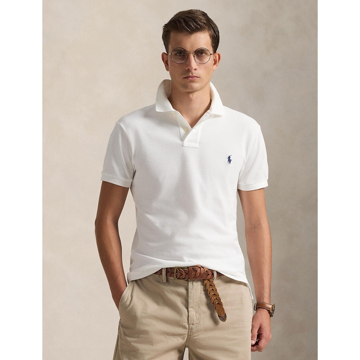 Polo cintré en coton piqué blanc, POLO RALPH LAUREN
